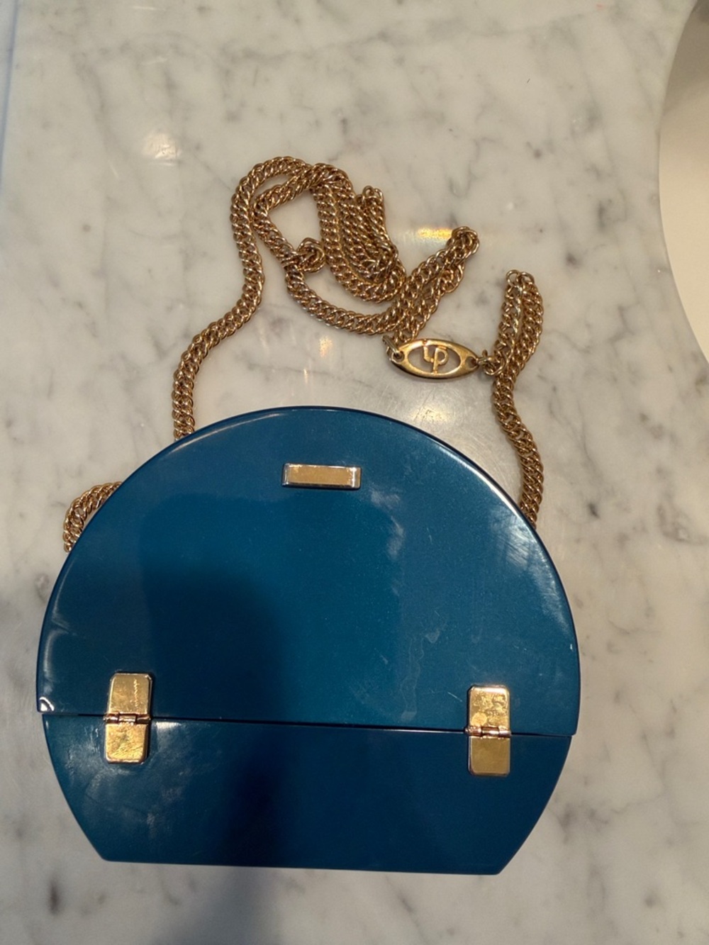 Blue Mini Bag with Gold Chain